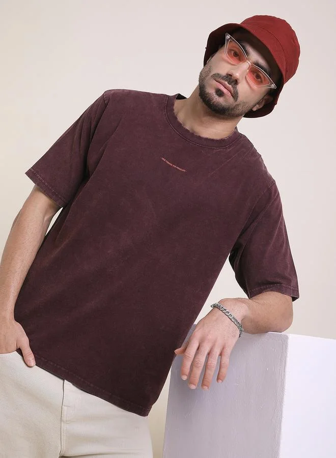 ديفيرينس أوف أوبينيون تيشيرت مطبع بقصة واسعة وغسيل حمضي للرجال